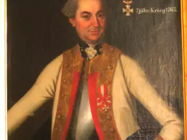 Polní podmaršálek a generální ubytovatel Josip svobodný pán Šišković (Siskovicz). Olejomalba neznámého autora, patrně z roku 1763. Vojenská akademie ve Vídeňském Novém Městě.